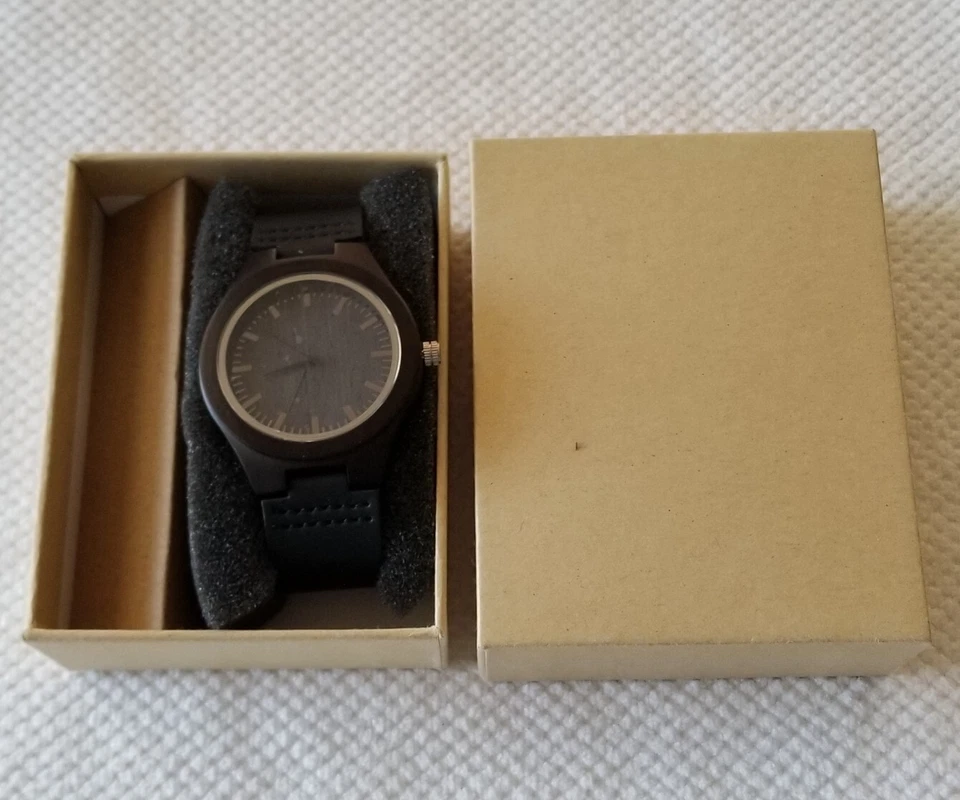 Wooden Engraved "My Man" Watch Faux Leather Band 6"-8" New Battery Original Box - Image 1 of 4