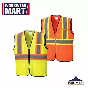 Portwest US381 Frisco Hi-Vis Contrast Reflective Safety Mesh Zipper Vest ANSI - Picture 1 of 11