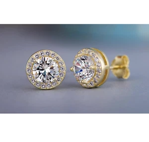 Hypoallergenic 18K Gold Round Square Plated Cubic Zirconia Shiny Stud Earrings - Picture 1 of 77