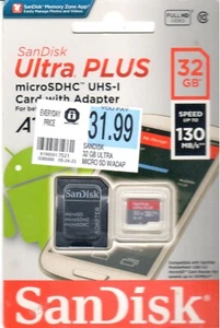 Sandisk Ultra Plus MicroSDHC UHS-I Card W/ Adapter 130 Mbp/s | NEW FREE SHIPPING - Photo 1 sur 2