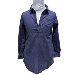 OshKosh Girls 6Yr Top Shirt Front Navy Blue Red Heart Print Cute - Picture 1 of 8