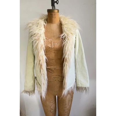 Chaqueta de cuero de oveja vintage - Abrigo de cuero crema - Chaqueta de invierno boho Foto 1 de 4