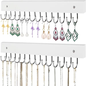 Necklace Holder Wall Mounted Jewelry Organizer - 2 Pack Wooden with 28 Hooks, Ha - Picture 1 of 7