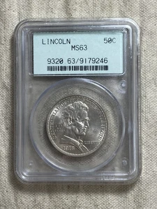 1918 Lincoln-Illinois Silver Half Dollar Commemorative 50c PCGS MS63 OGH 2.1 - Picture 1 of 8