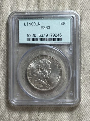 1918 Lincoln-Illinois Silver Half Dollar Commemorative 50c PCGS MS63 OGH 2.1 - Image 1 of 4
