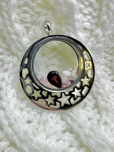 Starry Night Valentine Pendant Gemstone Locket with Garnet, Opal, Topaz - Picture 1 of 7
