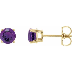 Ohrringe 5 mm rund Amethyst in 14 Karat Gelbgold - Bild 1 von 2