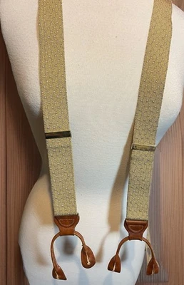 豪华 Trafalgar 男式吊带 – Burgandy & Yellow 带皮革装饰 — 第 1/4 张图片