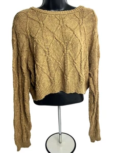Forever 21 Sweater Womens Medium Brown Textured Knit Pullover Cable Crop New - Picture 1 of 7
