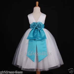 BLANCO/AZUL TURQUESA CONCURSO BODA FLOR VESTIDO NIÑA 12M-18M 2 4 6 8 10 12 - Imagen 1 de 2