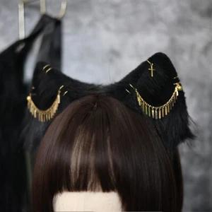 Black White Cat Animal Ear KC Hair Hoop Lolita Cat Ear Tail Cosplay Accessories  - Picture 1 of 9