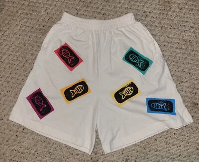 Pantalones Cortos De Colección Años 80 90 Estampado Funky Peces Cintura Alta Playa Surf Colorido Blanco Foto 1 de 4