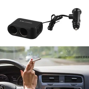 12V Dual USB Car Cigar Lighter Adapter Multiple Plug Charger Black 60W - Picture 1 of 12