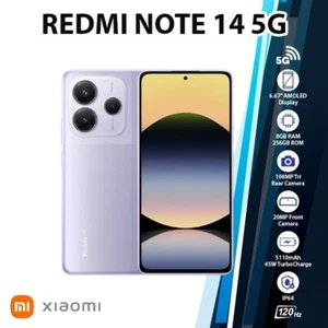 Xiaomi Redmi Note 14 5G Android Cell Phone(Purple/8GB+256GB/ Dual SIM/Unlocked) - Picture 1 of 5