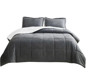 Luxurious Micromink Sherpa Twin Bed Comforter Set 2 Pcs Reversible Down Alternat - Picture 1 of 10