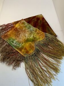 Antique Victorian 2 Boho Crushed Velvet Tie Dyed Fringed Scarves As Is Cut Craft