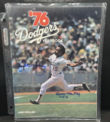 RICK MONDAY AUTOGRAPHED & INSCRIBED”SAVES THE FLAG 4-25-76”DODGERS 1976 YEARBOOK - Image 1 of 4