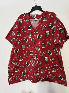 Mad About Scrubs 3x Red Christmas Top Snowman Short Sleeve - Picture 1 of 8