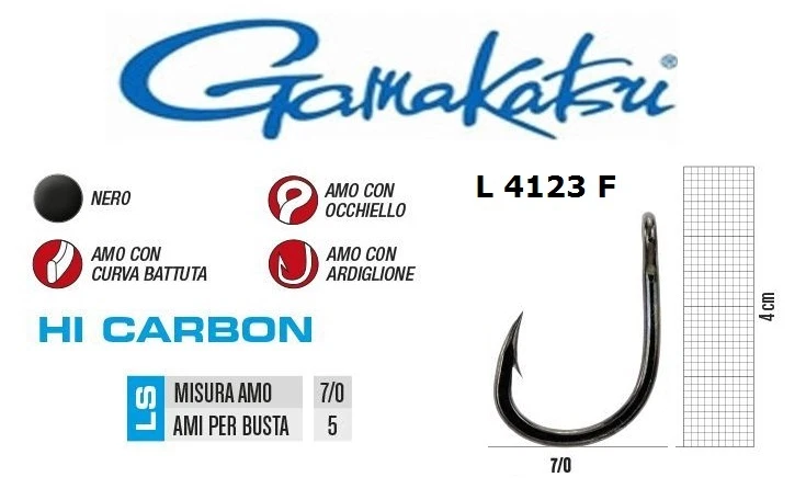 AMI PER TONNO GAMAKATSU L 4123 F MIS.7/0 CON OCCHIELLO CONF. 5pz - L4123F07 - Immagine 1 di 1