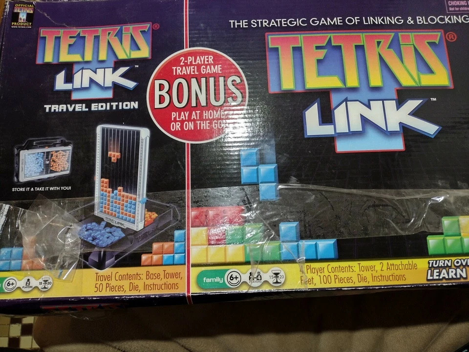 TWO GAMES! Tetris Link Play at Home Game with Bonus 2 Player Tetris Travel Game - Image 1 of 4