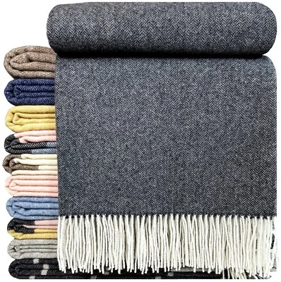 Merinowolldecke Merinowolle - Kaschmir Mix 140 x 200cm Kuscheldecke Dunkelgrau  - Bild 1 von 4