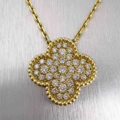 Кулон из желтого золота 14 карат с круглым кластером выращенных в лаборатории бриллиантов клевер цепочка 18 дюймов 2 карата - Изображение 1 из 4