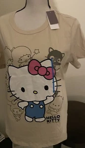 Hello Kitty T-Shirt Womens Large Short Sleeve Crew Neck Beige - Picture 1 of 2