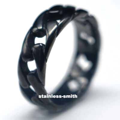 SMITH Men's Stainless Steel Black Miami Cuban Link Chain Ring Size 7 8 9 10-15 - Image 1 of 4