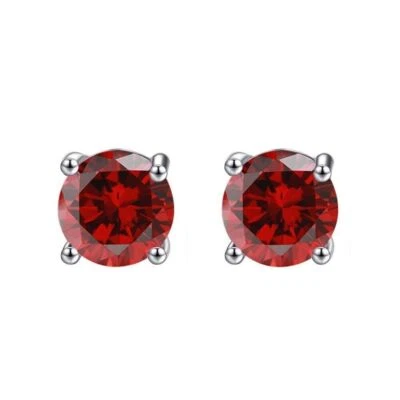 14K Solid White Gold 4mm Round Birthstone Stud Earrings with screw back - Image 1 of 4