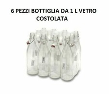 6 pezzi BOTTIGLIA COSTOLATA da 1 L CON TAPPO ERMETICO PER VINO,ACQUA ECC.