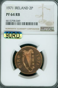 1971 IRELAND TWO PENCE 2P NGC PF64 RB  MAC 90RD 2ND FINEST GRADE * - Picture 1 of 2