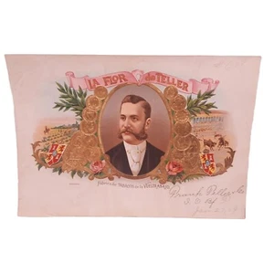 1909 Antique La Flor De Teller Cigar Box Label Paper Tobacco Label Frank Teller - Picture 1 of 4