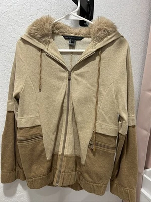 Marc By Marc Jacobs 夹克女式中号棕色毛皮衬里连帽全拉链阅读 — 第 1/4 张图片