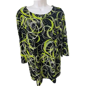 Maggie Barnes Black Green Blouse 3/4 Sleeve Top Size 1X 18/20 Embellished NWT - Picture 1 of 8