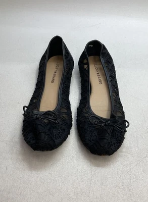 Zapatos planos de ballet Lucky Brand Emmie de encaje negro a ganchillo para mujer talla 7,5 M Foto 1 de 4