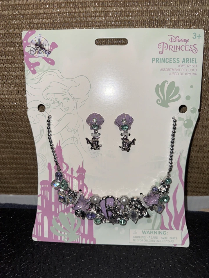 Disney Princesa Sirenita Ariel Conjunto de Joyería de Disfraz Collar Clip Pendientes Foto 1 de 4
