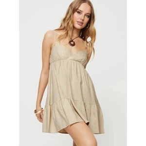 Commense Women's Beige Sleeveless V Neck Back Tie Camisole Tank Mini Dress Sz S - Picture 1 of 5