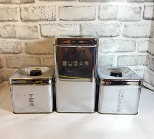 3 Stück Chrom Lincoln Beautyware Kanister Set Zucker Kaffee Tee MCM Industrial - Bild 1 von 15