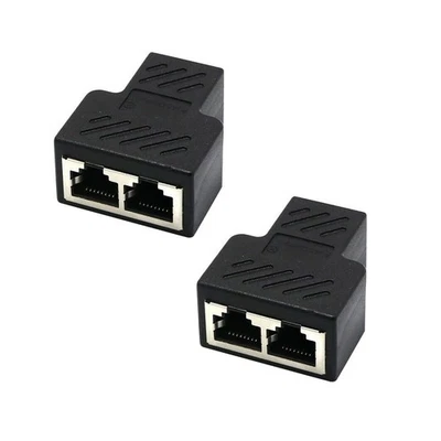2Pack RJ45 Splitter Cable Adapter Connector Dual Female Socket Port CAT5/CAT 6 - Image 1 of 4