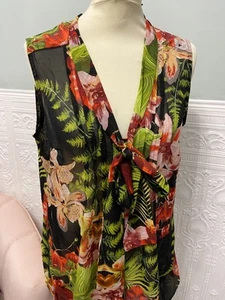 WALLIS CHIFFON FLORAL BLACK BLOUSE SHEER WITH TIE SIZE M 12 / 14 BIG FLOWERS - Picture 1 of 9