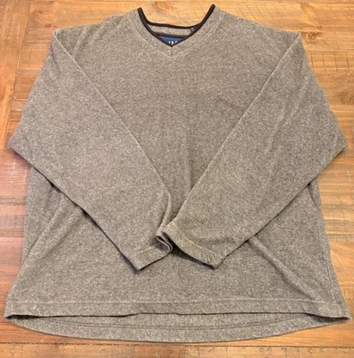VTG 90s Trader Bay Gray V Neck Fleece Lined Pullover Sweatshirt Mens XL Korea - Image 1 of 4