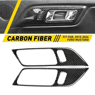 2x Cubierta de manija de panel interior de fibra de carbono para Ford Mustang 2015-2024 Foto 1 de 4