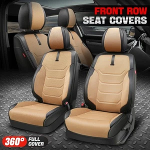 Sport Series Leatherette Front Row Set Seat Covers Cushion Protector Beige/Black - Picture 1 of 8