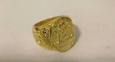 Gold Master Mason Ring SIZE 11 PAST MASTER Freemason Square Compass Masonic  - Image 1 of 4