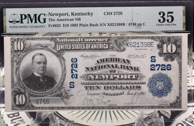 1902 $10 National Bank Note *NEWPORT* KY Fr#632 PMG VF35 CH#2726 Plain Back - Image 1 of 4