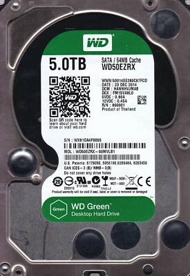 WD50EZRX-00MVLB1 dcm: HANNHVJMAB s/n: WX61DA 2014 Thailand 5TB SATA 3.5" C10-01 - Image 1 of 2