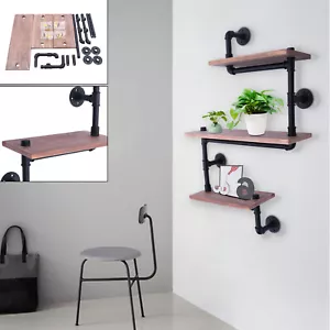Estantería de pared industrial retro vintage estantería de madera estantería de almacenamiento 3 niveles - Imagen 1 de 10