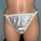Glossy Bridal White Silk String Bikini Panties XL 8 Satin Bows Panty Dbl Gusset