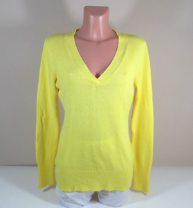 NEW YORK & COMPANY Womens M Yellow Acrylic Long Sleeve V-neck Pullover Sweater