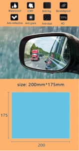 CAR DOOR MIRROR & WINDSHIELD ANTI FOG/MIST RAIN PROOF SQUARE FILM 2Pcs STICKER - Picture 1 of 11